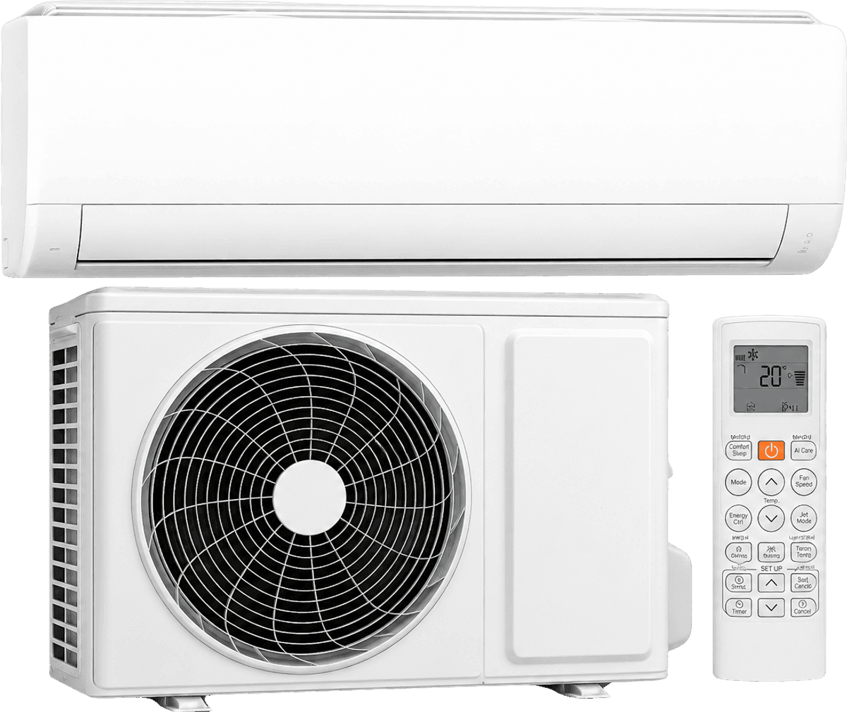 Ar-condicionado split, unidade condensadora e controle remoto instalados pela Conceito